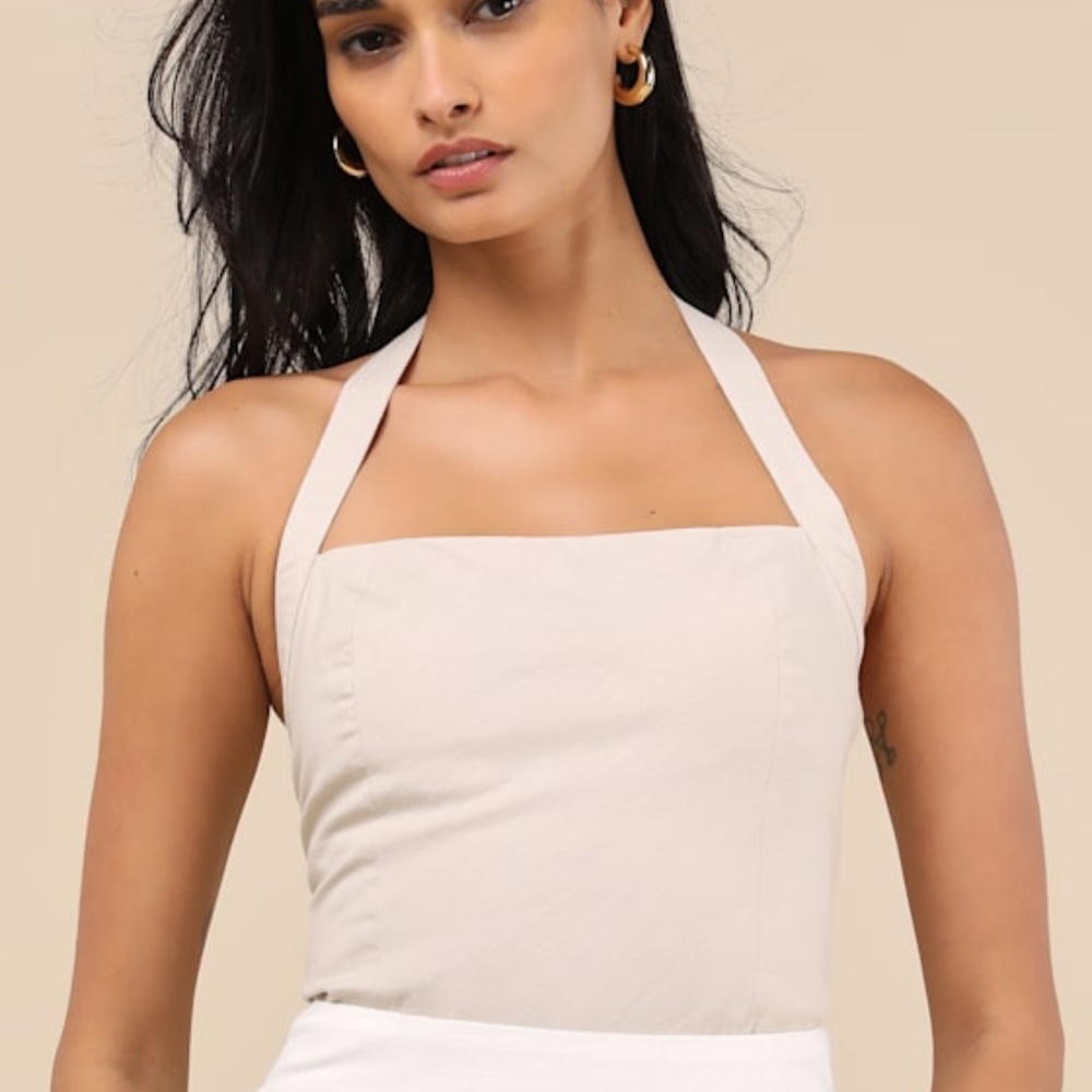 Lulus Maebyn Beige Halter Crop Top - Size S